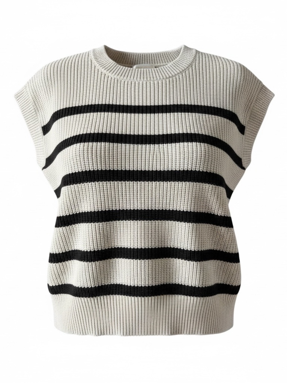 Moon & Madison Sweater Vest S Ivory Black Striped Chunky Knit Coastal Preppy